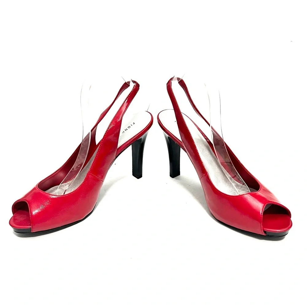 Vintage Y2K lipstick red vegan patent leather platform slingback heels
